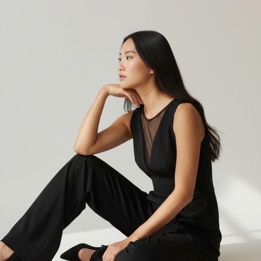 Night way Illusion V Wide leg Black Jumpsuit size 8